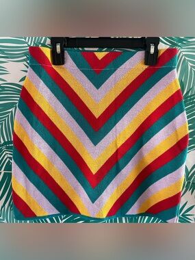 Urban Outfitters Striped Chevron Knit Mini Skirt Teal, Red, Yellow & Lavender S